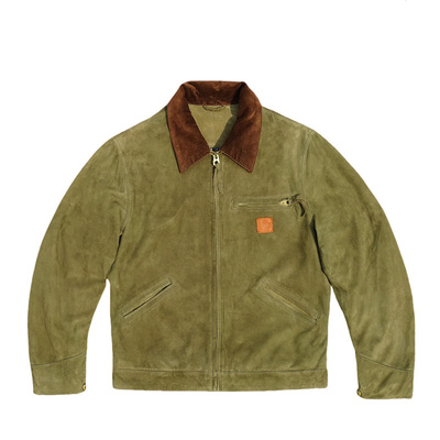 工装之神！底特律咔哈特J97款绒面墨绿色绵羊皮真皮皮衣男工装