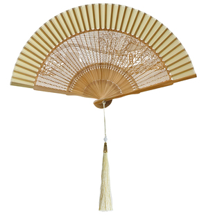 中国风雕刻折扇绢布镂空传统工艺古风竹扇随身便携汉服旗袍拍照扇