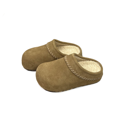 真皮加绒勃肯半拖鞋女2025冬季