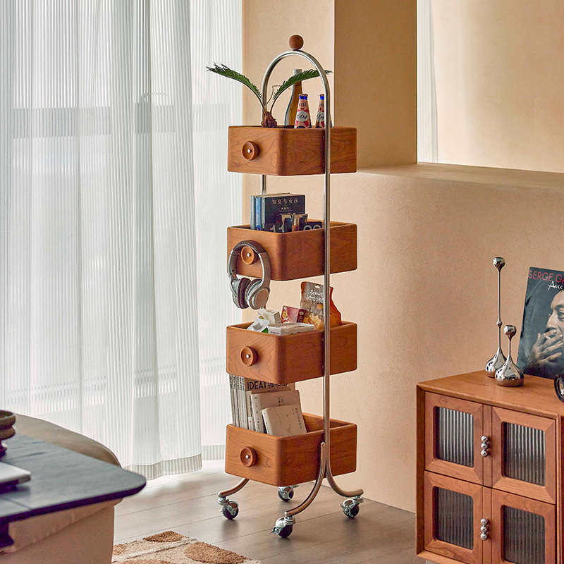 家用落地书架客厅樱桃木转角可移动展示柜置物架储物柜转角柜收纳