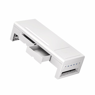 多功能台式电脑增高架显示器屏幕支架带抽屉USB扩展坞手机无线充电办公室工位书桌面收纳笔记本抬高金属底座