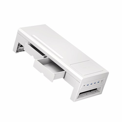 多功能台式电脑增高架显示器屏幕支架带抽屉USB扩展坞手机无线充电办公室工位书桌面收纳笔记本抬高金属底座