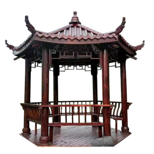 定制户外防腐木四角六角实木质凉亭古建长廊庭院仿古亭子景观水榭
