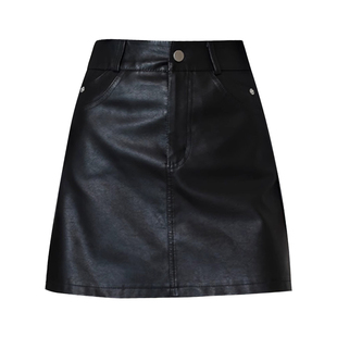 大码a字短裙女秋冬季2025年新款小个子高腰pu包臀皮裙半身裙胖mm