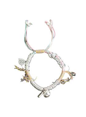 足银999复古铃铛钱币编绳手链女复古气质个性五帝钱盘缠手串饰品