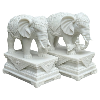 吸水招财镇宅汉白玉大象摆件一对