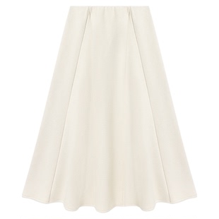 Basic House/百家好羊毛白色半身裙女秋冬加厚a字伞裙中长款裙子
