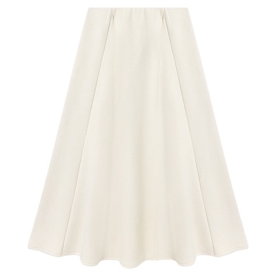 Basic House/百家好羊毛白色半身裙女秋冬加厚a字伞裙中长款裙子