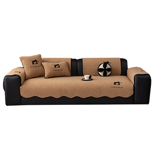 轻奢高级感毛绒沙发垫秋冬季皮沙发专用坐垫2026新款固定防滑盖布