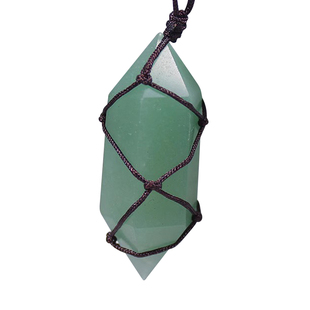 Runyangshi天然水晶原石双尖六棱柱手工编织网兜吊坠饰品时尚项链