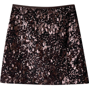 法式复古重工钉珠亮片新年短裙女秋冬miu韩系包臀闪闪a字半身裙子