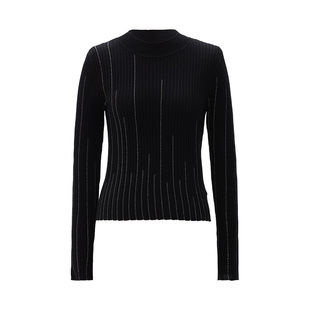 IAmMIX27冬季半高领套头毛衫女长袖修身显瘦亮丝条纹打底针织衫女