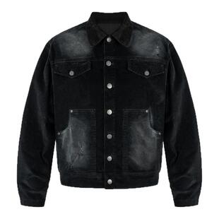 ANTIDOTE美式灯芯绒落色洗水马骝破洞工装夹克男秋季复古翻领外套