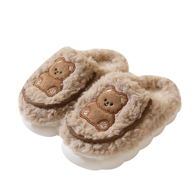 远创卡通儿童冬季小熊毛绒棉拖鞋