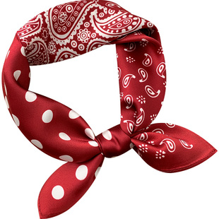 红色腰果真丝桑蚕丝小方巾薄款丝巾女春秋冬季护颈围脖子衬衫纱巾