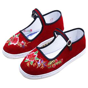 千层底单鞋浅口布底鞋一字老人鞋搭扣女士女鞋鞋子绣花鞋寿鞋北京