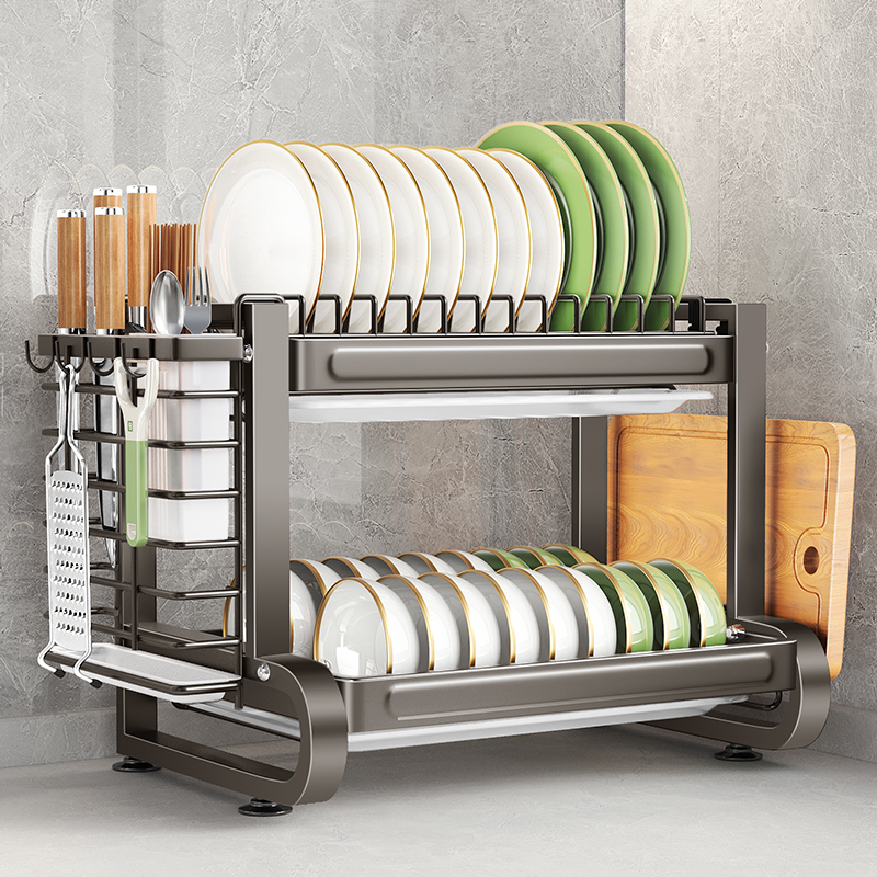 碗碟收纳架沥水架厨房置物架碗架碗筷碗盘家用不锈钢多功能收纳架