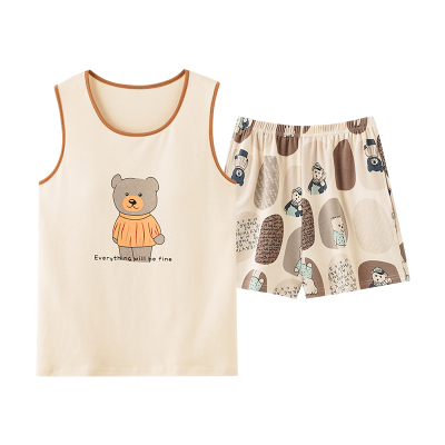 芬腾正品夏季女纯棉无袖睡衣套装