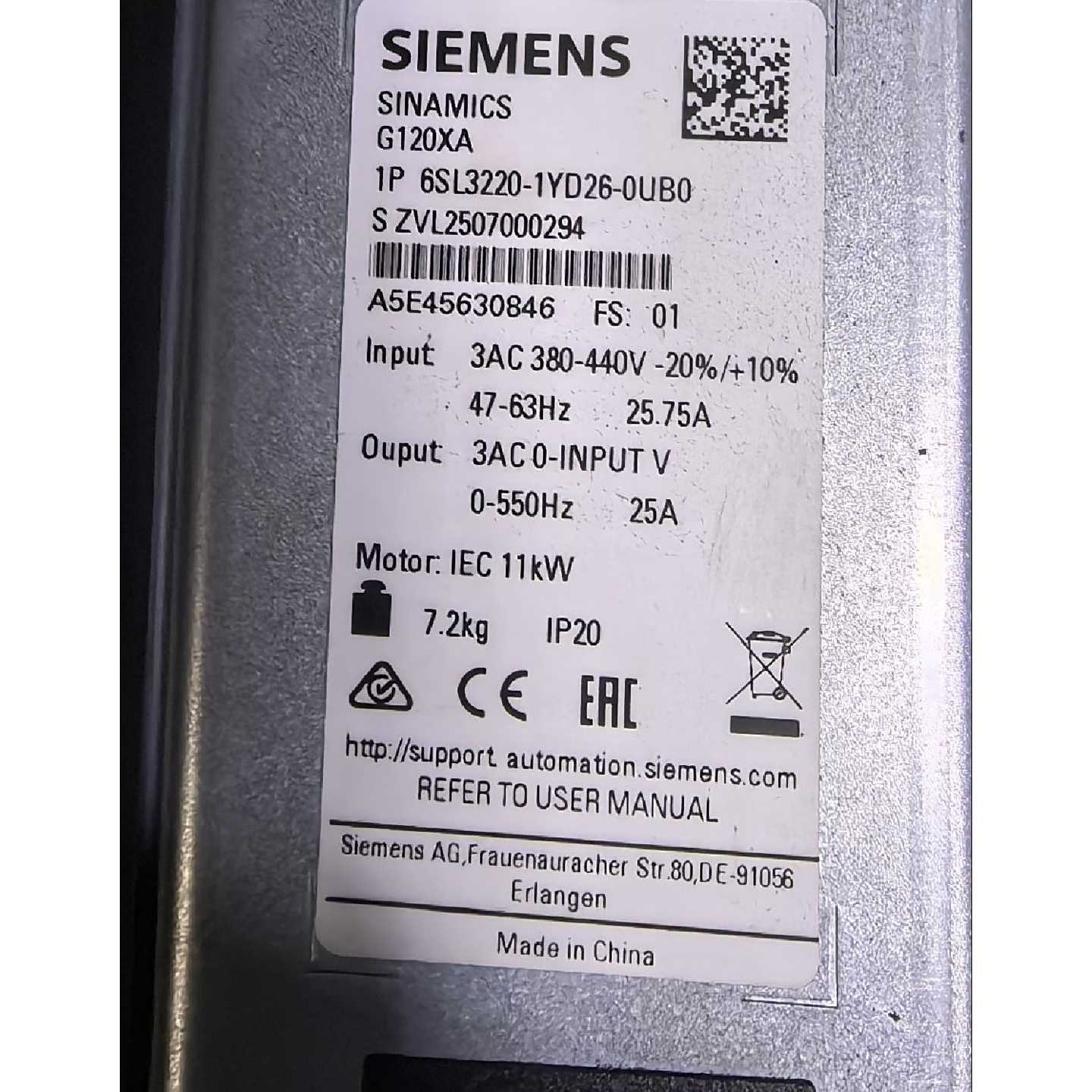 (请询价)6SL32201YD260UB0西门子G120XA