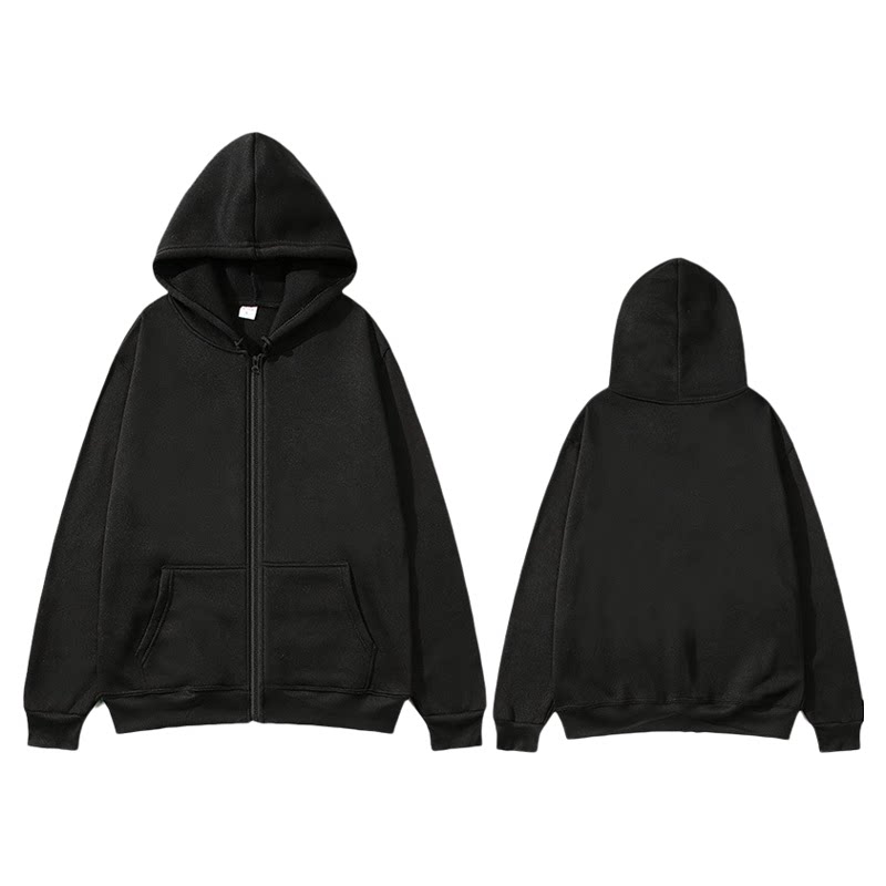 Solid color hooded zipper pocket hoodie纯色连帽拉链口袋卫衣
