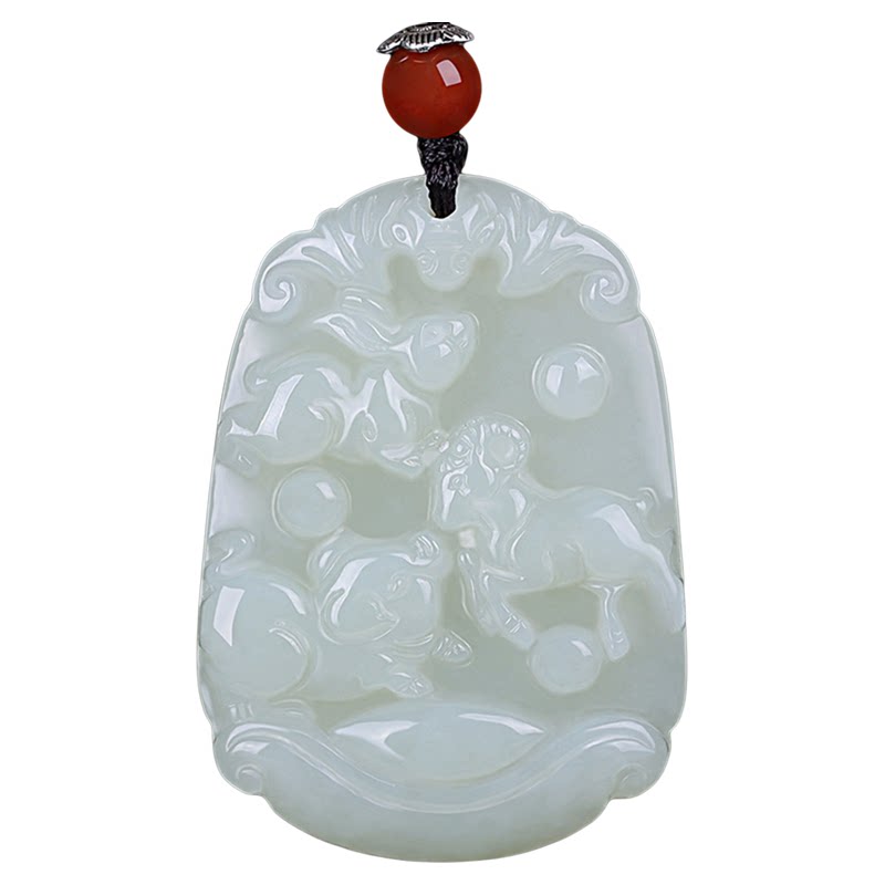 真品天然和田玉三合生肖吊坠挂件