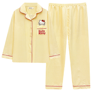 hellokitty可爱睡衣女春秋季2025新款梳织纯棉纱长袖家居服套装夏