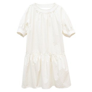 鹿与飞鸟“清甜香草”显瘦建筑廓形甜趣两色泡泡袖圆领连衣裙6782