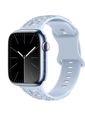 适用iwatch表带S11浮雕玫瑰硅胶