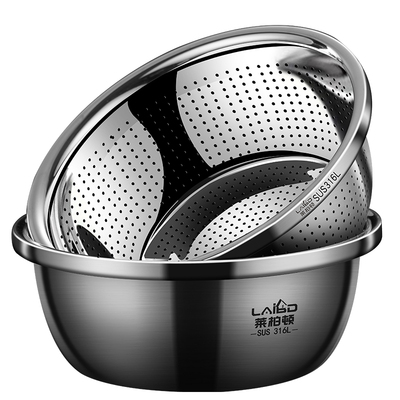 316L不锈钢盆子套装沥水篮漏盆