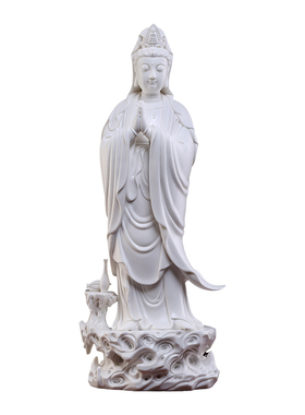 戴玉堂陶瓷合掌观音摆件客厅家用供奉观世音菩萨佛像德化白瓷饰品
