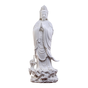 戴玉堂陶瓷合掌观音摆件客厅家用供奉观世音菩萨佛像德化白瓷饰品