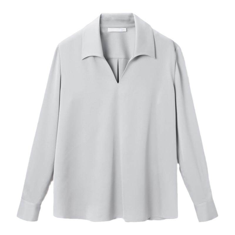 OVV秋冬新款女装优雅缎面醋酸经典翻领长袖衬衫上衣
