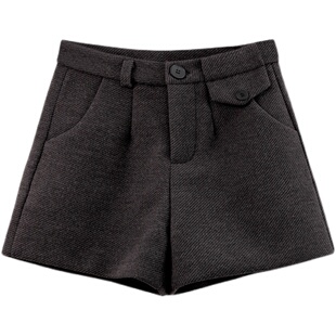 2025秋冬季新款大码毛呢短裤女胖mm高腰显瘦a字阔腿外穿打底靴裤