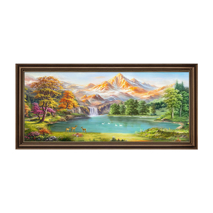 聚宝盆山水画手绘油画客厅挂画沙发背景墙装饰画2026新款高档大气