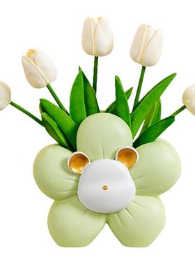 郁金香仿真花陶瓷花瓶装饰摆件