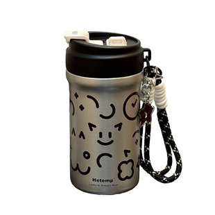 恒度情侣咖啡保温杯女生高颜值外出便捷学生上学专用双饮吸管杯子