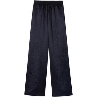 素然WHM 春季女士纹理光泽简约醋酸橡筋腰抽绳松直拖地长裤