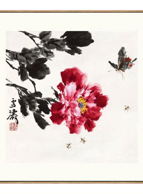 王雪涛牡丹图水墨花鸟画国画挂画
