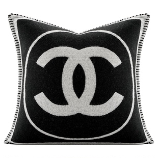 柏洛斯Light luxury『梦韵』高奢呢绒字母沙发抱枕腰靠垫床头背靠