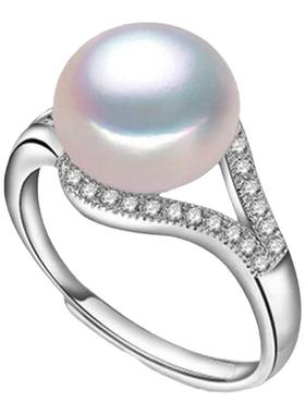 外贸热卖直播爆款925银珍珠戒指活口微镶锆石戒指女铜镀真金