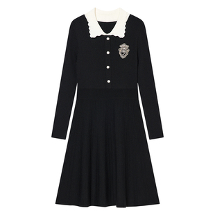 Goodland美地羊毛混纺娃娃领收腰针织连衣裙秋冬季LC34506397