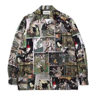 【现货】Humans Mades 18aw百鬼夜行 浮世绘宽松夏威夷长袖衬衫男