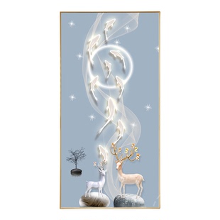 九鱼聚财入户玄关装饰画轻奢走廊晶瓷挂画现代简约客厅led灯壁画