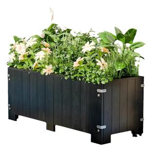 防腐木花箱户外庭院子木质黑色花盆室外长方形露台花园木制种植箱