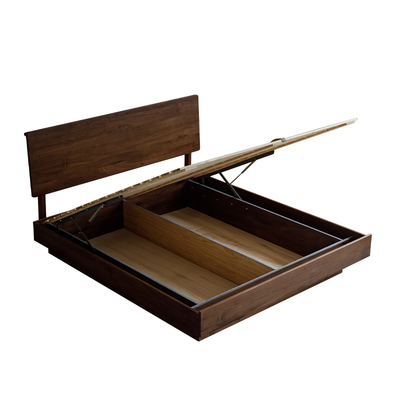 原枝北欧双人黑胡桃木储物实木床