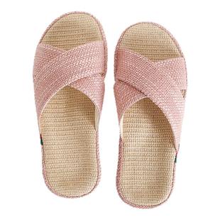 牛筋底盆底简约夏季居家亚麻拖鞋一脚蹬软底透气吸汗室内凉拖防滑