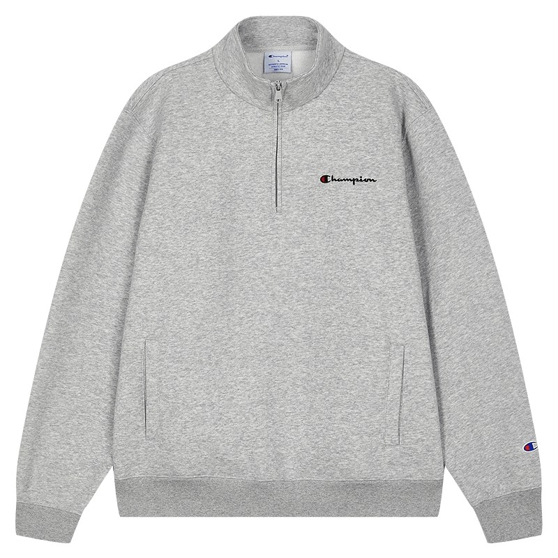 Champion冠军套头卫衣男25冬季新款刺绣加绒保暖半拉链立领落肩秋