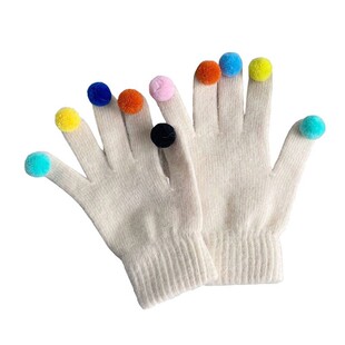 手套女冬韩国ins兔毛针织毛球搞怪可爱学生写字分指骑行保暖防寒