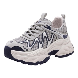 千百度厚底老爹鞋女2026春季新款百搭运动休闲鞋小个子增高网面鞋
