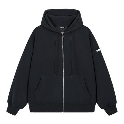 itGROUNDZERO2025秋冬拉链加绒黑色简约设计情侣开衫长袖卫衣上衣